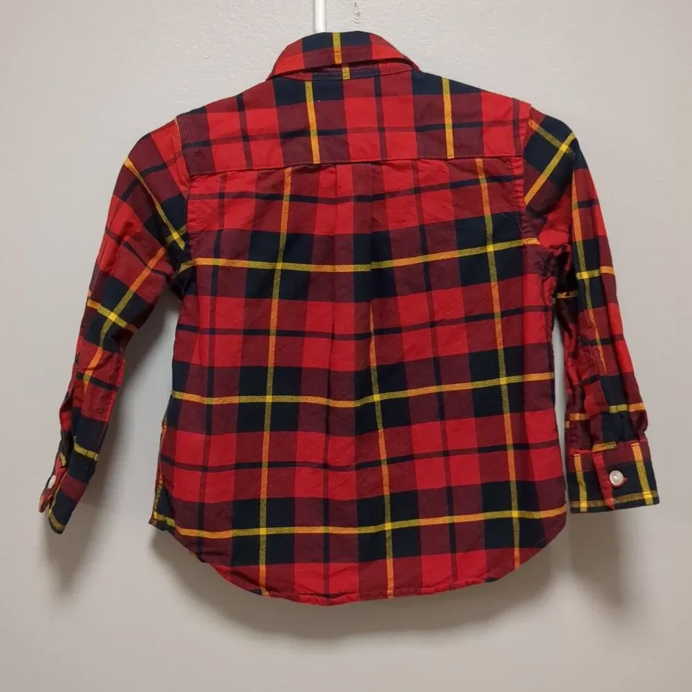 Ralph Lauren Red Black Yellow Plaid Button Down Cotton Shirt Boys Size 18 Months